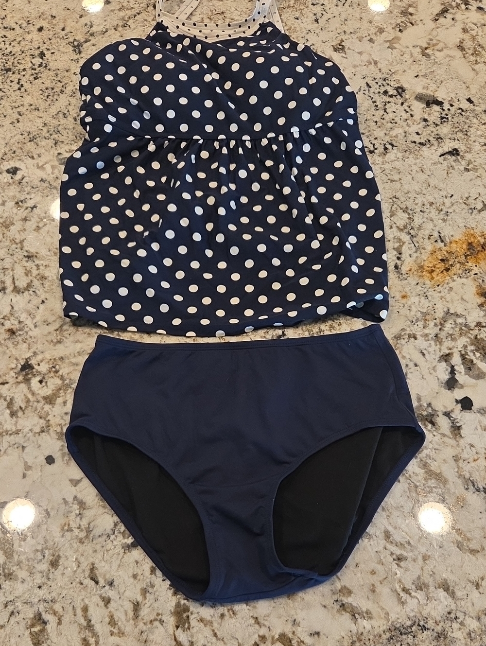 Navy Polka Dot Tankini Set - Navy & White